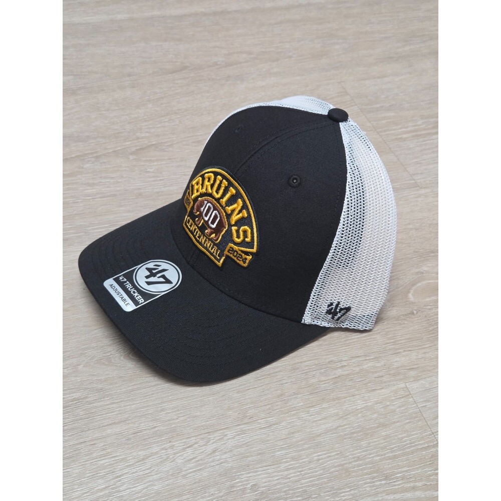 Boston Bruins Hat ‘47 Brand Trucker Snapback Black Centennial 100th NHL Cap NWT